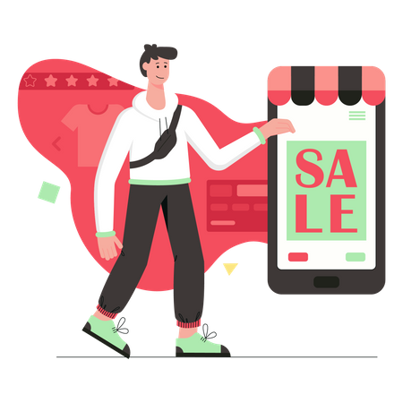 Homme faisant des achats en ligne  Illustration