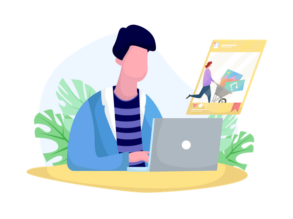 Homme faisant du marketing d'achat en ligne  Illustration