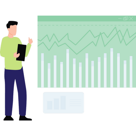 Homme faisant une analyse boursière  Illustration