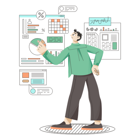 Homme faisant une analyse de données  Illustration