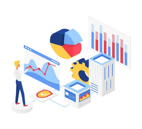 Homme faisant une analyse de données  Illustration