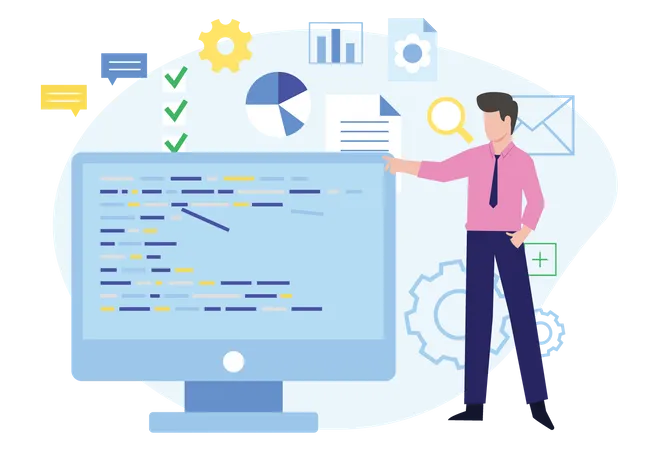 Homme faisant une analyse de données  Illustration