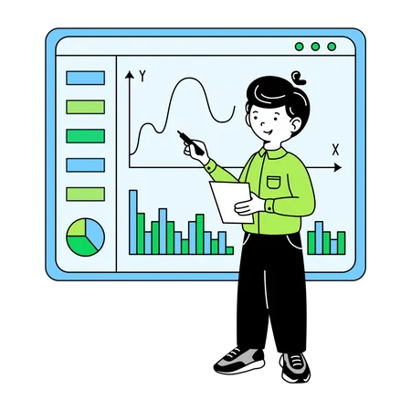 Homme faisant une analyse de données  Illustration