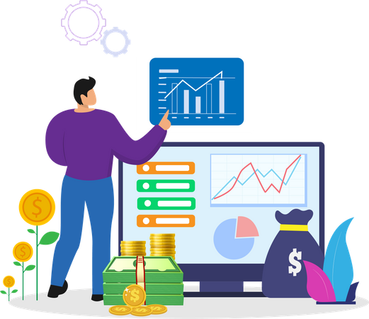 Homme faisant une analyse financière  Illustration