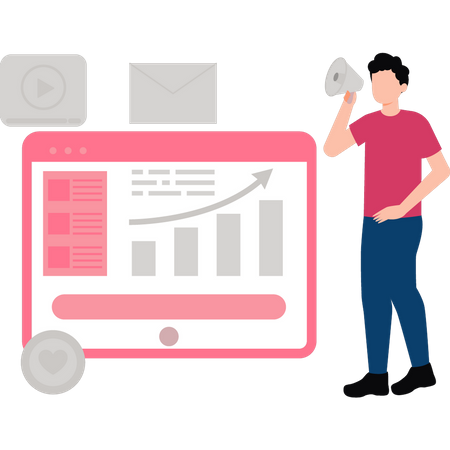 Homme faisant une analyse marketing  Illustration