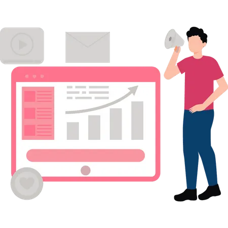 Homme faisant une analyse marketing  Illustration