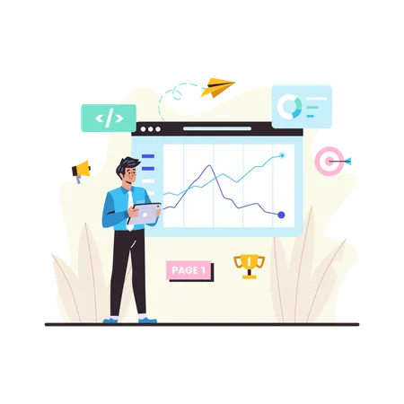 Homme faisant une analyse SEO  Illustration