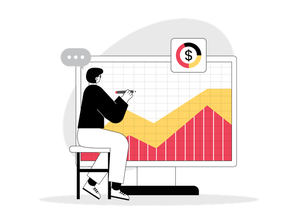 Homme effectuant une analyse technique en ligne  Illustration