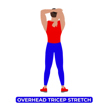 Homme faisant un étirement des triceps au-dessus de la tête  Illustration