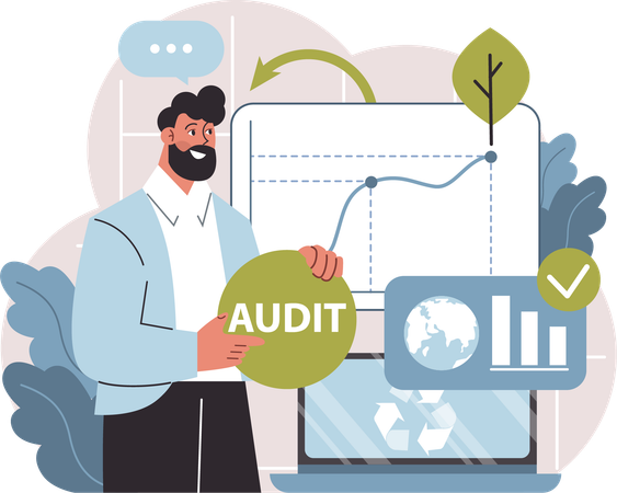 Homme effectuant une analyse d'audit  Illustration