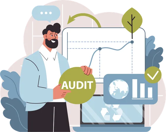 Homme effectuant une analyse d'audit  Illustration