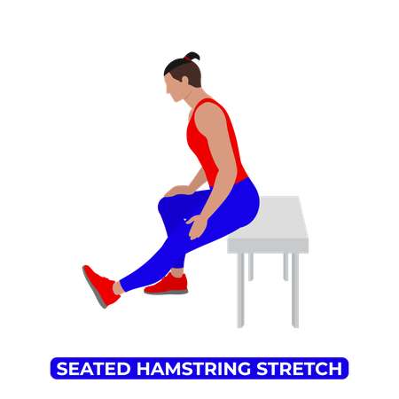 Homme faisant un étirement des ischio-jambiers assis sur un banc  Illustration