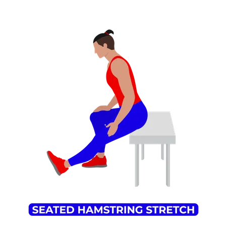 Homme faisant un étirement des ischio-jambiers assis sur un banc  Illustration