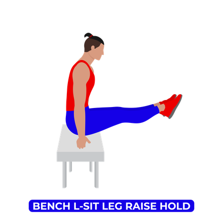 Homme faisant un exercice de maintien d'élévation de jambe assis en L sur un banc  Illustration