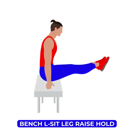 Homme faisant un exercice de maintien d'élévation de jambe assis en L sur un banc  Illustration
