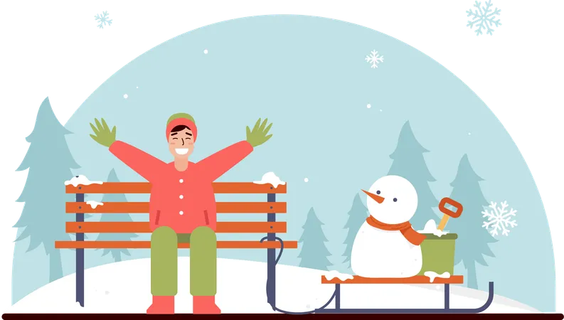 Homme faisant un bonhomme de neige  Illustration