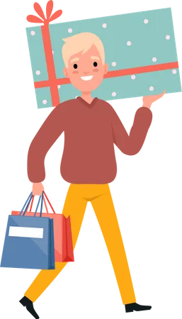 Homme faisant des achats de cadeaux  Illustration