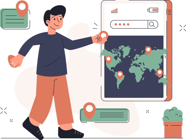 Homme faisant une cartographie de localisation numérique  Illustration