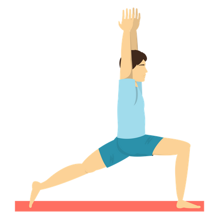 Homme faisant une pose de yoga de fente en croissant  Illustration