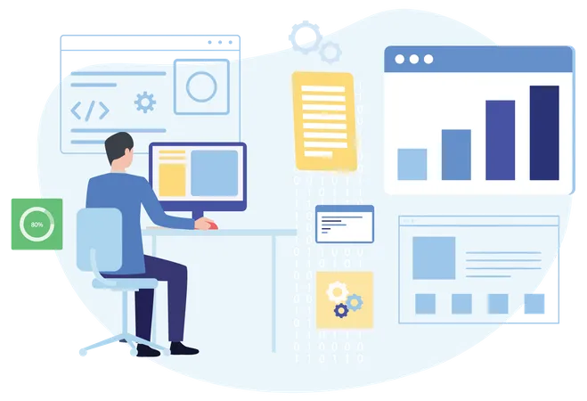 Homme faisant des analyses de données  Illustration