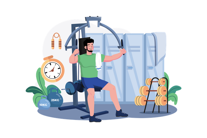 Homme faisant de l'exercice dans une salle de sport  Illustration