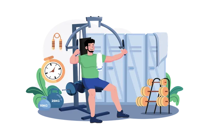 Homme faisant de l'exercice dans une salle de sport  Illustration