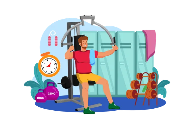 Homme faisant de l'exercice dans une salle de sport  Illustration