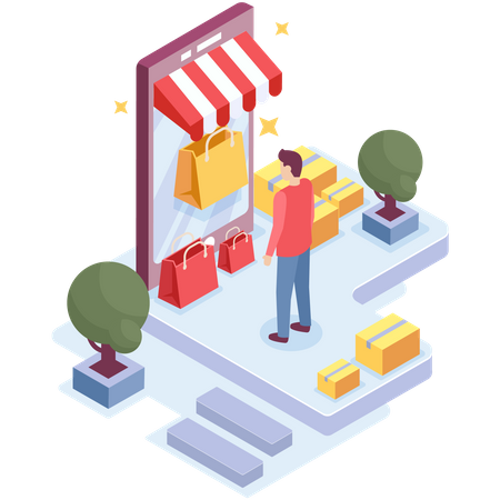Homme faisant des achats dans une boutique en ligne  Illustration
