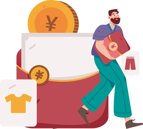 Homme faisant des achats de cadeaux en ligne  Illustration