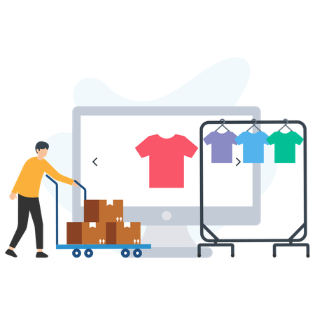 Homme faisant des achats de vêtements en ligne  Illustration