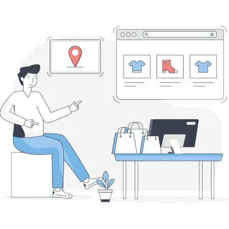 Homme faisant des achats en ligne  Illustration