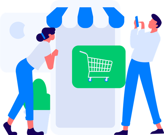 Un homme effectue un paiement d'achat en ligne à l'aide d'un téléphone portable  Illustration