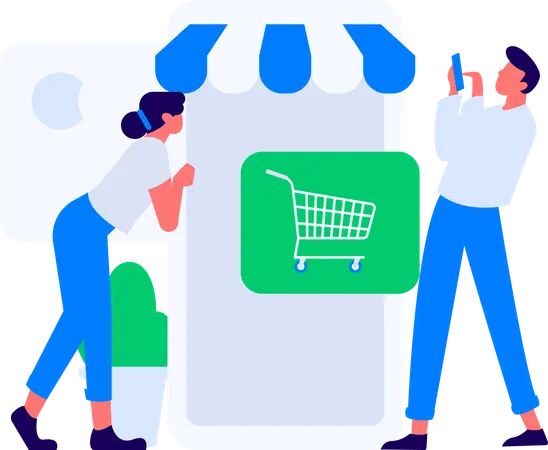 Un homme effectue un paiement d'achat en ligne à l'aide d'un téléphone portable  Illustration