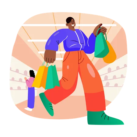 Un homme faisant du shopping endiablé  Illustration