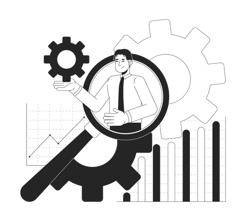 Homme effectuant des analyses commerciales numériques  Illustration