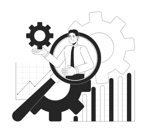 Homme effectuant des analyses commerciales numériques  Illustration