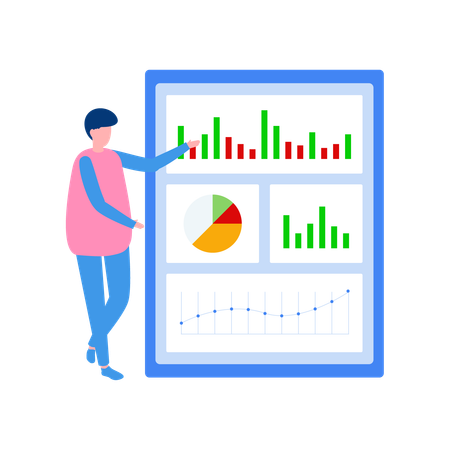 Homme effectuant des analyses de marché  Illustration