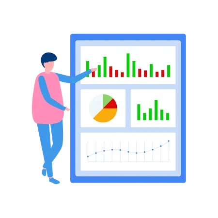 Homme effectuant des analyses de marché  Illustration