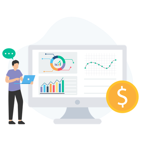 Homme effectuant des analyses financières  Illustration