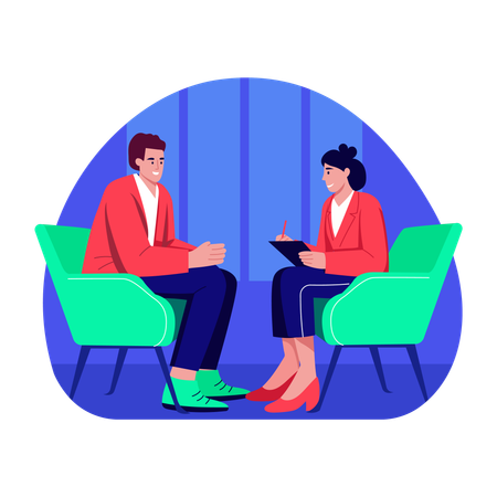 Un homme fait des consultations d'orientation professionnelle avec un expert  Illustration