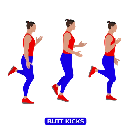 Homme faisant des exercices de coups de pied dans les fesses  Illustration