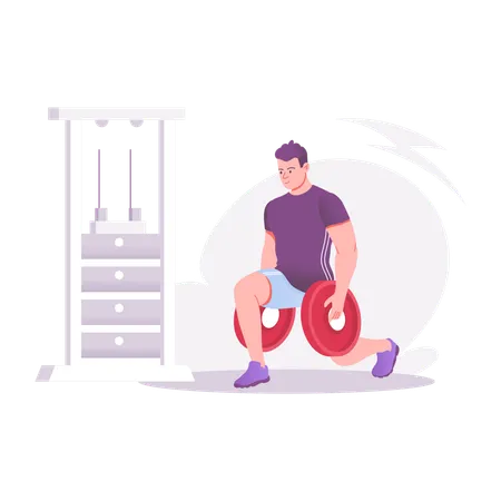 Homme faisant des exercices pour les jambes avec des poids  Illustration