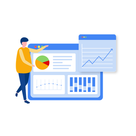 Homme faisant des infographies en ligne Illustration
