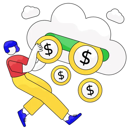 Un homme qui gagne de l'argent grâce au cloud  Illustration