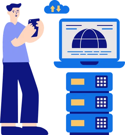 Homme effectuant les paramètres du serveur  Illustration