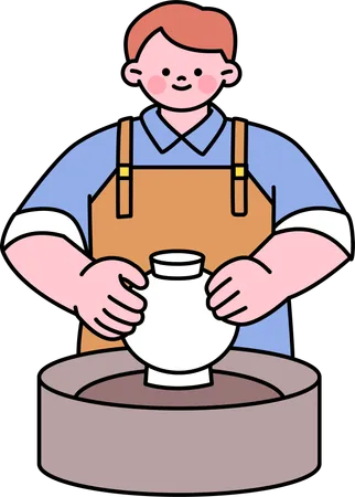 Homme fabriquant des pots en argile  Illustration