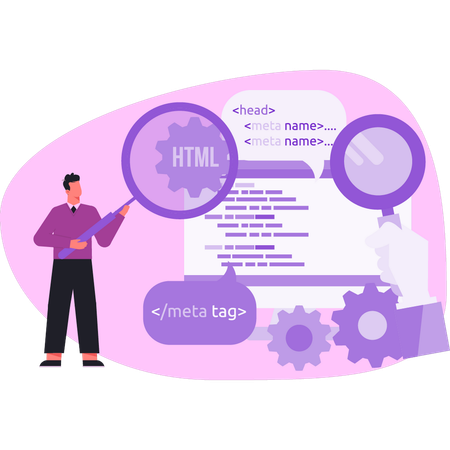 Homme effectuant des recherches sur les paramètres HTML  Illustration