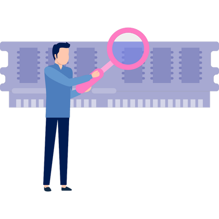 Homme effectuant des recherches sur une carte d'insertion  Illustration