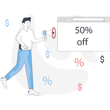 Homme faisant une promotion des ventes  Illustration