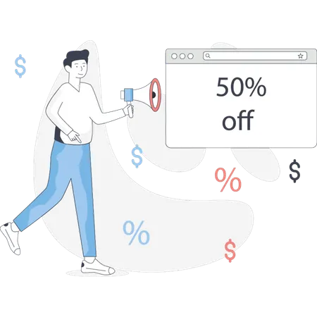 Homme faisant une promotion des ventes  Illustration